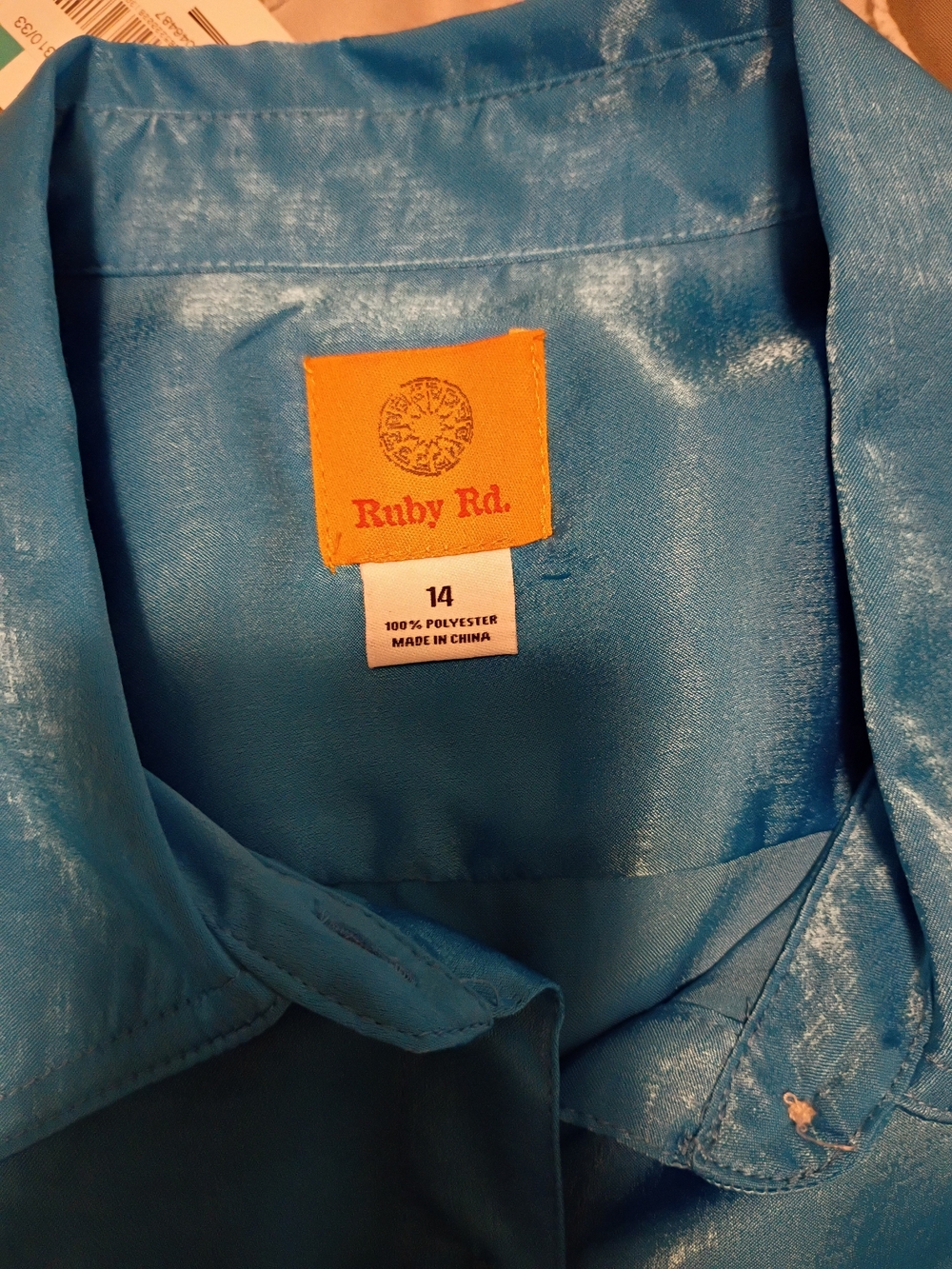 Ruby Rd. Shiny Teal Button-Up Blouse - Picture 4 of 4